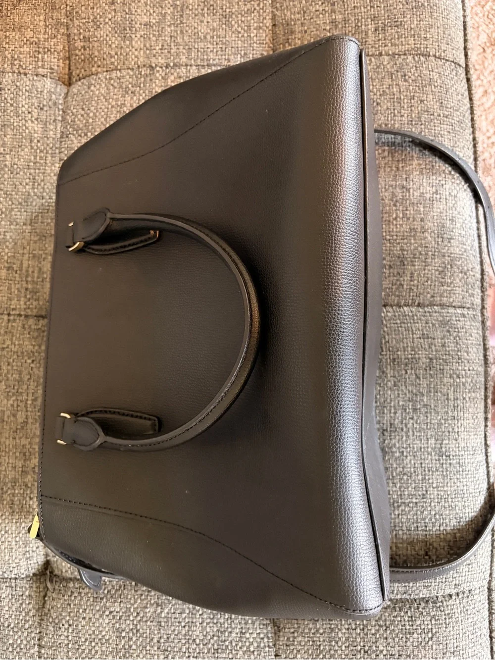 kate spade black pebbled leather satchel with gold logo